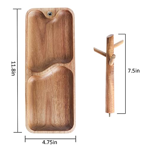 Wood Key Tray for Entryway Table, Jewelry Tray, Catchall Tray with 3 Stand Hanging Organizer, for Rings, Phone, Bracelets Watches