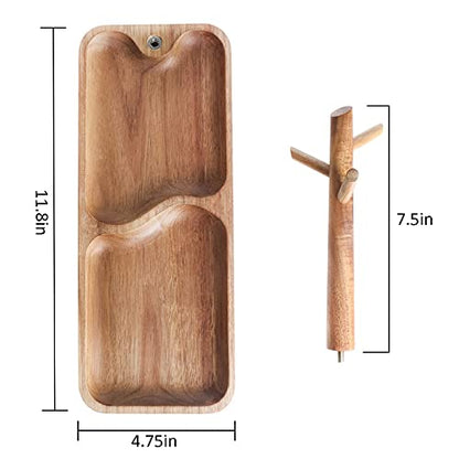 Wood Key Tray for Entryway Table, Jewelry Tray, Catchall Tray with 3 Stand Hanging Organizer, for Rings, Phone, Bracelets Watches