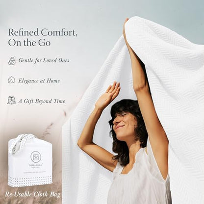 Threadmill Cotton Twin Blanket, Herringbone, White, 68x92 in, Breathable | 100% Cotton, Herringbone Pattern, 350 GSM, 68x92 in, Breathable, Moisture-Wicking, All-Season, OEKO-TEX Certified - color: Bright White, size: Twin (68" x 92")
