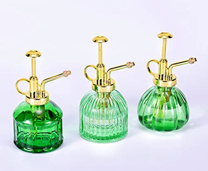 Glass Plant Mister Spray Bottle, 6.5" Green Glass Water Spray Bottle with Gold Top Pump Small Watering Can, Small Plant Sprayer Mister for Indoor Outdoor House (Green+Gold A) - style: Green+Gold A