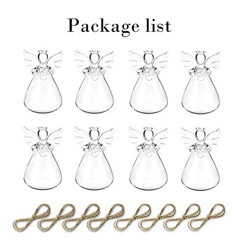 Sziqiqi Glass Guardian Angel Hanging Bud Vase, Plant Containers, 8Pcs | 3.5in, Clear Glass Tiny Hydroponic Vases for Cuttings, Bulk Planter for Home Decor, Bautizo Decorations, Room Ornaments, Gift