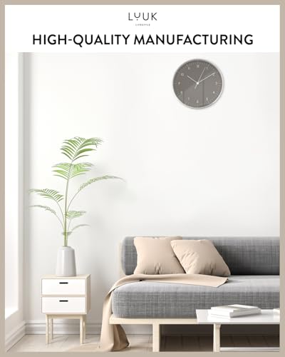 Modern Silent Quartz Wall Clock, 12in, Dark Grey & Gold | Chic & Minimalist, Non-ticking, Analog, Arabic numerals, Easy-to-read, Battery operated, for Living Room, Mantel, Foyer - color: Dark Grey, 12"