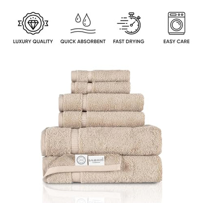 SALBAKOS 100% Turkish Cotton Bathroom Towel Set of 6-Piece, Taupe | 630 Gsm Thick Super Soft Highly Absorbent 2 Bath + 2 Hand + 2 Washcloth Towels Sets, Giftable, Hotel Quality, Made in Turkey - color: Taupe, size: 6 Piece Towel Set