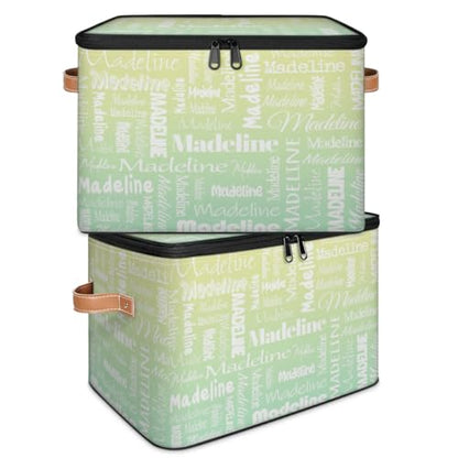 Storage Basket Custom Name, Personalize Keepsake Box, Yellow Green | Foldable Fabric Gradient Large Memory Bin with Handle Lid Lightweight Waterproof Dustproof, 14"L x 10.2"W x 10.4"H - color: Option 25
