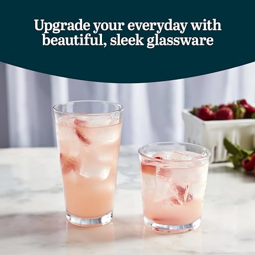 Libbey Flare Rocks, Glass Tumbler Set, Stylish Lead-Free Drinking Glasses Set of 16, Dishwasher-Safe Glass Cups Set for Daily Use and Parties - color: 04 - Flare