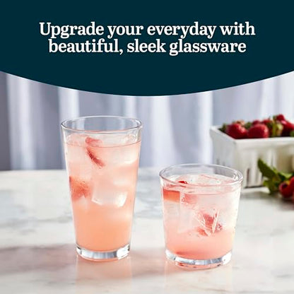 Libbey Flare Rocks, Glass Tumbler Set, Stylish Lead-Free Drinking Glasses Set of 16, Dishwasher-Safe Glass Cups Set for Daily Use and Parties - color: 04 - Flare