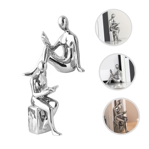Alipis Unique Reader Statue Bookends Abstract Art Sculpture for Desk Decor Ceramic Bookends for Office and Home
