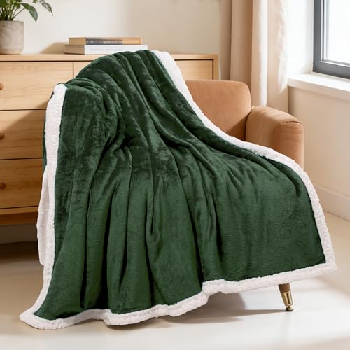 BEAUTEX Sherpa Fleece Throw Blankets Soft Fluffy Flannel Plush Cozy | Fuzzy Green Cuddle Blanket for Couch, Bed, Sofa, Adults (50" x 60", Green) - color: Sagegreen, size: Throw-50"x60"