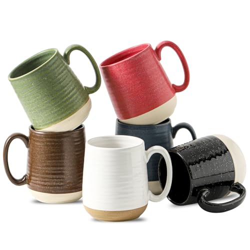Hasense Ceramic Coffee Mugs Set of 6, 15 oz Large Porcelain Mugs with Handle for Women Men, Colorful Coffee Cups for Latte, Tea, Cappuccino, Microwave & Dishwasher Safe - color: Colorful, size: Set of 6