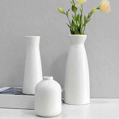 White Ceramic Vase Set of 3,Modern Boho Flowers Vases for Home Decor,Farmhouse,Shelves,Entryway Table Decor,Bathroom,Livingroom Decoration Gifts