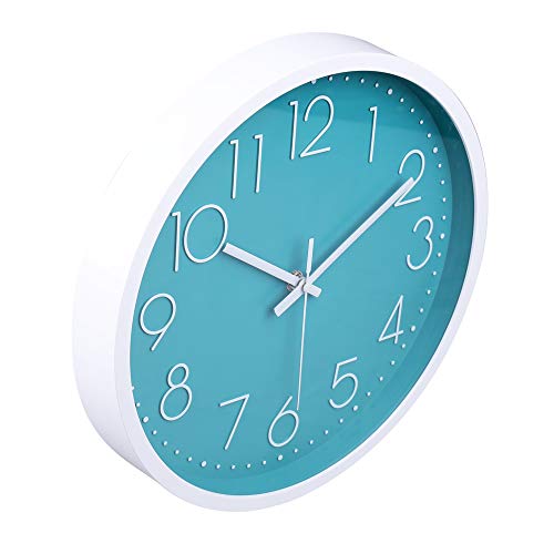 12 Inch Silent Non-Ticking Battery Operated Round Turquoise Wall Clock Easy to Read for Pool/Home/Office/School/Kitchen/Bedroom/Living Room Teal Clocks - color: Teal, size: 12 Inch