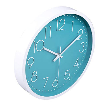 12 Inch Silent Non-Ticking Battery Operated Round Turquoise Wall Clock Easy to Read for Pool/Home/Office/School/Kitchen/Bedroom/Living Room Teal Clocks - color: Teal, size: 12 Inch