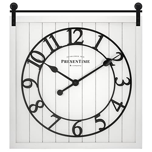 Farmhouse Barn Door Clock | Shiplap Style, Cream White, Silent Non-Ticking, 3D Arabic Numerals, 23" x 21", Farmhouse Wall Décor - color: White