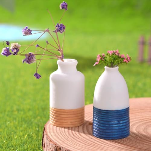 6 Pcs Ceramic-Like Design Bud Vases Set – Mini Flower Arrangements Resin Tiny Flower Vases for Fairy Garden Accessories, Micro Landscape DIY Décor, Tabletop & Home Decorations, Gift for Plant Lovers