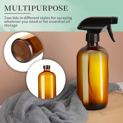 GIVAMEIHF 16oz Amber Glass Spray Bottles,6 Pack Glass Spray Bottles Refillable Empty Bottle with Adjustable Nozzle,Spray Bottle for Essential Oils,Cleaning,Pets,Hair Mister