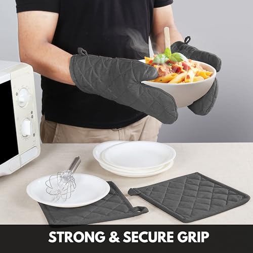 Oven Mitts + Pot Holders 100% Cotton Heat Resistant Oven Gloves (7"x13") & Hot Pads (8"x8") for Gifts Cooking BBQ Baking Grilling - Grey - color: Gray