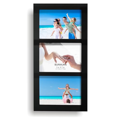 Collage Picture Frame Black Wood 5x7 3-Opening 1 Pack - color: Black-3, size: 3 5X7