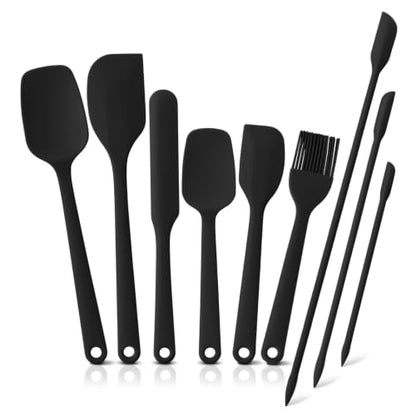 Silicone Spatula Set,9-Piece BPA Free Food Grade Heat Resistant Spatulas for Cooking Baking,Seamless One Piece Design,Non-Stick Safe,Dishwasher Safe,Withstands -104°F to 600°F（Black） - color: Black