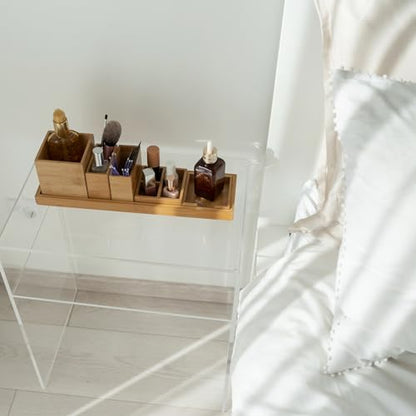 Bamboo Vanity Tray Set, 6-Piece Bathroom Organizer for Small Items | 14.9-Inch Long, Modular 6-Piece Set for Makeup, Jewelry and Small Items on Bathroom, Kitchen or Desk Counters