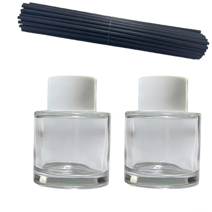 2PCS Reed Diffuser Bottles Empty, 10Pcs Reed Diffuser Stick, Aromatherapy | Diffuser Bottle Capacity 50ml (1.7oz) Diffuser Stick 3.5mm-190mm, Suitable for Home, Hotel, Restaurant, Office Aromatherapy