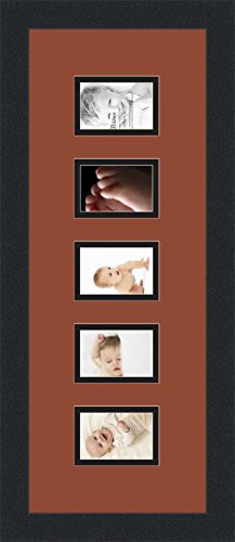 ArtToFrames Collage Photo Frame Double Mat with 5-2.5x3.5 Openings with Satin Black Frame and Cognac mat. - color: Cognac, size: 2.5x3.5