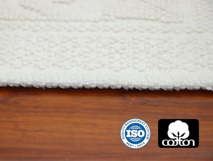 COTTON CRAFT Woven Area Rug - 2 Pack White Jacquard Dhurrie with Fringe | Boho Farmhouse Rustic Textured Cotton Throw Rug - Washable Accent Mat for Bedroom Living Room Entryway Nursery - 20x32 - color: White - 2 Pack, size: 1'8" x 2'8" (Rectangular)