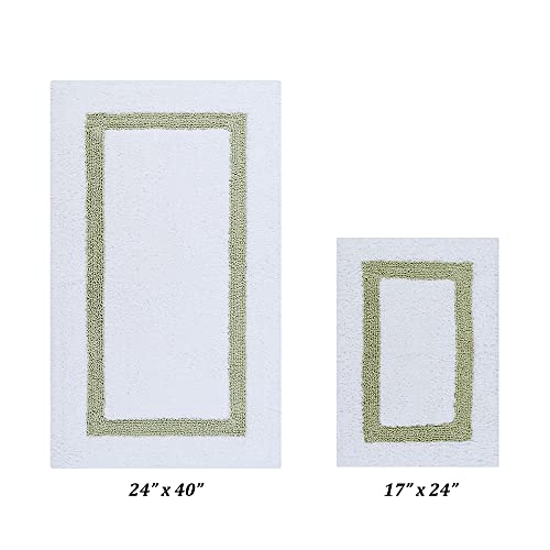 Better Trends 100% Cotton Hotel Collection Bath Mats Set, White & Sage Mats - Tufted, Reversible & Absorbent & Machine Washable 2 Piece Bathroom Rug Set, Shower & Sink Bath Rug - color: White & Sage, size: 2 Piece Set (17" x 24" | 24" x 40")