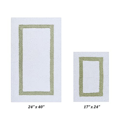 Better Trends 100% Cotton Hotel Collection Bath Mats Set, White & Sage Mats - Tufted, Reversible & Absorbent & Machine Washable 2 Piece Bathroom Rug Set, Shower & Sink Bath Rug - color: White & Sage, size: 2 Piece Set (17" x 24" | 24" x 40")
