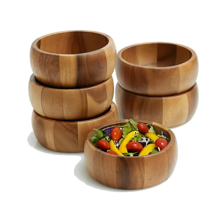 Woodard & Charles Set of 6 Acacia Wood Large Ind. Salad Bowls, 6.5" x 2.5" | Wood Individual Serving Bowls For Salad, Snacks, Fruit, Nuts, Candy And Chips; Perfect For Entertaining And Everyday Use - size: Acacia Wood Individual Bowls - Set of 6