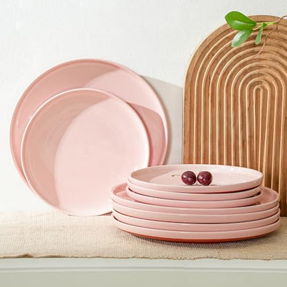 Ceramic Salad Plates Set, 8 Inch, Set of 4, Elegant Pink | Stoneware, Dishwasher & Microwave Safe, Small Dinner Plates, For Cake, Fruits, Waffle, Pasta, Salad - color: Pink, size: Salad Plates Set (4PCS)
