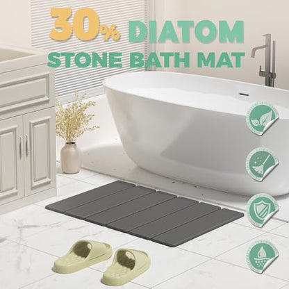 SYIPO Stone Bath Mat - Non-Slip Foldable Diatomite Bath Mat 23.6 x 15.3”, Super Absorbent & Quick Drying Bathroom Mat | Easy to Clean Shower Floor Mat, Dark Gray - color: Dark Gray