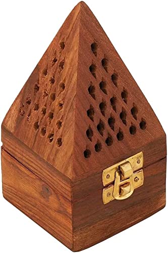 Bless-International Traditional-Handmade-Burner Wooden-Incense-Stick-Holder Ash-Catcher-Stand for-Aromatherapy-Meditation-Yoga (5 Inch Temple Wooden Charcoal/Cone) - color: Wooden Pyramid