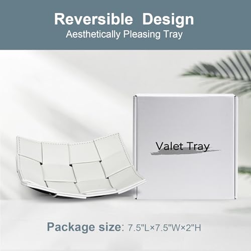 PU Leather Valet Tray for Men Women Key Holder Bowl for Entryway Table Bedside Nightstand Desk Tray for Wallet, Keys Men's Gift - Small, 7.1" D x 7.1" W x 2" H - color: Small White
