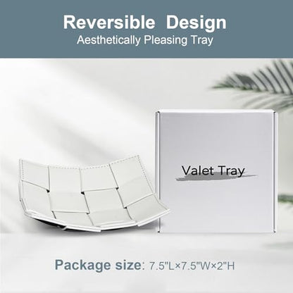 PU Leather Valet Tray for Men Women Key Holder Bowl for Entryway Table Bedside Nightstand Desk Tray for Wallet, Keys Men's Gift - Small, 7.1" D x 7.1" W x 2" H - color: Small White