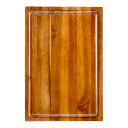 happimess Eldridge Medium 16" x 11" Acacia Cutting Board, Brown | Handcrafted, 1 Inch Thick, Reversible Design, Juice Grooves, Authentic Wood Grain, Rectangular, Farmhouse Style - color: Brown, size: 16"L x 11"W