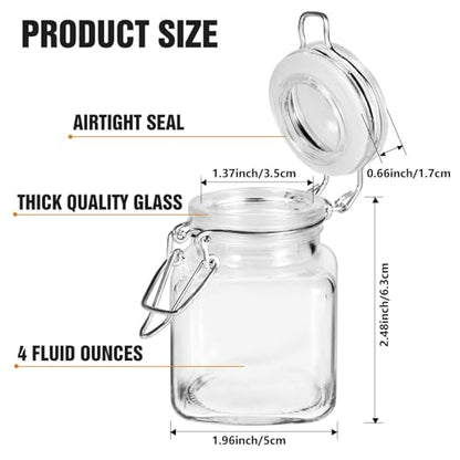 SPANLA Spice Jars, 12 Pack 4oz Small Glass Jars Spice Jars Herb Jars | Spice Herb Jars with Airtight Hinged Lids, 4oz Glass Jar with Labels Silicone Funnel Ideal for Spice Herbs Art Craft Storage - color: 12 Pack