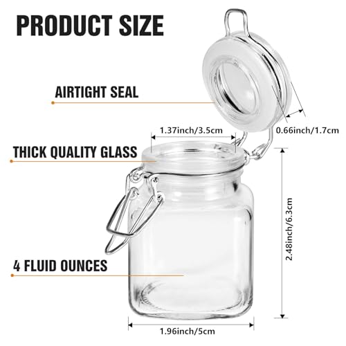 SPANLA Spice Jars, 24 Pack 4oz Small Glass Jars Spice Jars Herb Jars | Spice Herb Jars with Airtight Hinged Lids, 4oz Glass Jar with Labels Silicone Funnel Ideal for Spice Herbs Art Craft Storage - color: 24 Pack