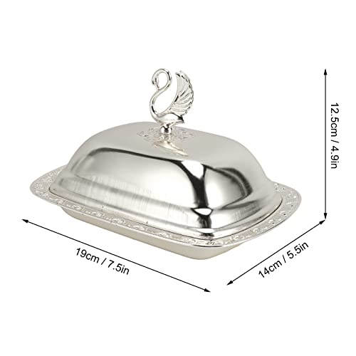 Stainless Steel Serving Tray with Lid for Fruit, Desserts, Snacks, Candies | 7.5"x 5.5" Serving Platte with Swan Handle Lid for Home Wedding Party Gatherings Dinners, Small Fruit Tray, Silver - color: Silver