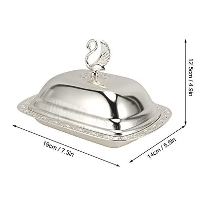 Stainless Steel Serving Tray with Lid for Fruit, Desserts, Snacks, Candies | 7.5"x 5.5" Serving Platte with Swan Handle Lid for Home Wedding Party Gatherings Dinners, Small Fruit Tray, Silver - color: Silver