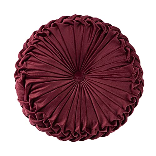 Teieas Round Pillows Velvet Pleated Circle Pillow Floor Pillows Burgundy | Boho pumpkin bed decoration pillows,for bedroom,couch,chair,sofa,car,home 14.96'' - color: Burgundy