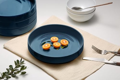 KooK Pasta Bowl, Bowl Plate, Low Bowl, Plate Bowls, Ceramic Large Shallow Bowls, Microwave and Dishwasher Safe, Great for Soups and Salads, Glossy Porcelain, 47 oz, Set of 4, Teal - color: Teal