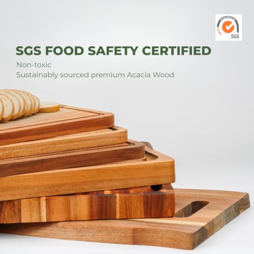 Howizz Acacia Wood Large Cutting Board, Thick Edge Grain Solid Wood Butcher Block For Kitchen, Non Toxic Pre-Oiled Carving Tray w/Juice Grooves and Easy Grip Handle, 24"x18" Thick 1.5" Gift-Ready Box - color: Upgraded Edge Grain, size: 24"L x 18"W