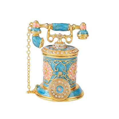 Retro Telephone Trinket Boxes Mini Enamel Jewelry Box for Women Girls Ring Pendant Storage Organizer with Hinged Lid (Blue) - color: Blue