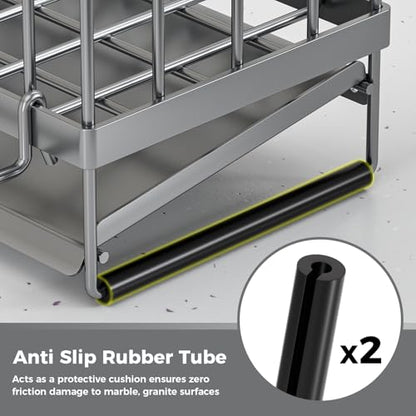 Kitchen Sink Organizer, Stainless Steel Sponge Holder, Silver | Rust-Resistant Steel, Detachable Draining Board, Compartment Divider, Brush Holder & Towel Bar, Ideal for Kitchen Storage - color: Silver