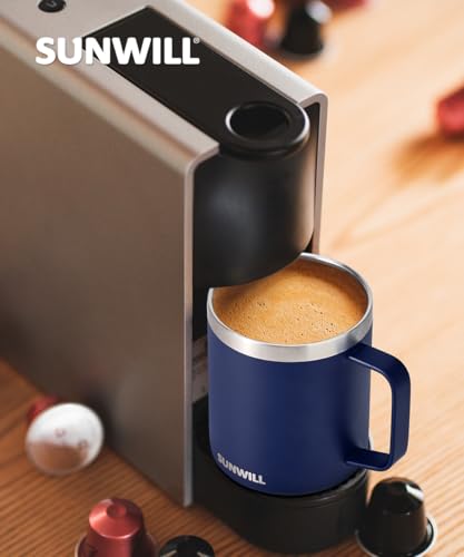 SUNWILL Insulated Coffee Mug, Stainless Steel 14 oz, Splash-Proof Lid | Keeps Drinks Hot & Cold, Powder-Coated Navy Blue Finish, Dishwasher Safe, Ideal for Home & Office - color: Powder Coated Navy Blue