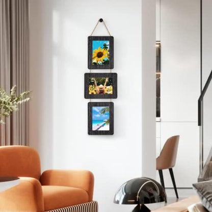 5x7 Collage Picture Frame, 3 Opening, Rustic Wood, Weathered Black | Wall-Mounted Hanging Design, Displays 4x6 Photos with Mat or 5x7 Photos Without Mat, Three-Opening Layout - color: Weathered Black, size: 3 Opening