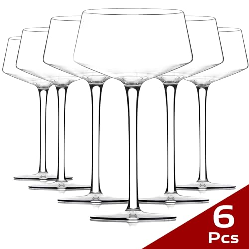 Chouggo Martini Glasses Set of 6, 8Oz Coupe Cocktail Glasses, Hand Blown Premium Crystal Cocktail Glass for Bar, Martini, Cosmopolitan, Manhattan