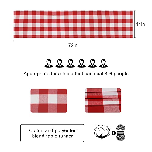 Buffalo Plaid Cotton Blend Table Runner, Buffalo Check Collection, Classic Farmhouse Style, 14x72 - Red and White - color: Red and White, size: 14*72inch