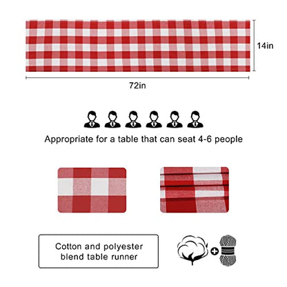 Buffalo Plaid Cotton Blend Table Runner, Buffalo Check Collection, Classic Farmhouse Style, 14x72 - Red and White - color: Red and White, size: 14*72inch