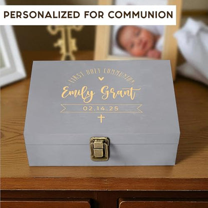 Personalized Memory Box for Keepsakes Baptism Gifts First Communion Christening Wooden Gift Box - Storage Box for Girls, Boys Custom Engraved Keepsake Boxes for Jewelry Memento Photos Storage - style: 2. Baptism Designs